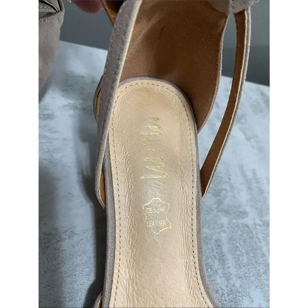Mi.iM Women's Leather Taupe Wedge Sandals with Ankle Strap Size 6